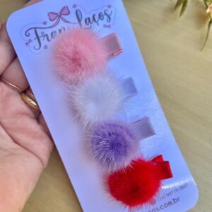 KIT MINI CLIP POMPOM PELUDINHO